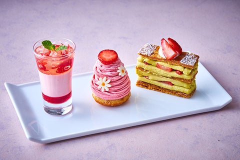 【ホテルメトロポリタン】苺のプチガトー3種を楽しめる「Seasonal Dessert Set」とホットドリンク「柚子ハニーティー」を販売